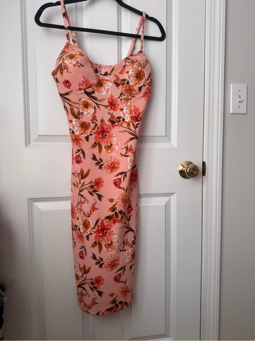 NOBO Peach Floral Spaghetti-Strap Midi Dress